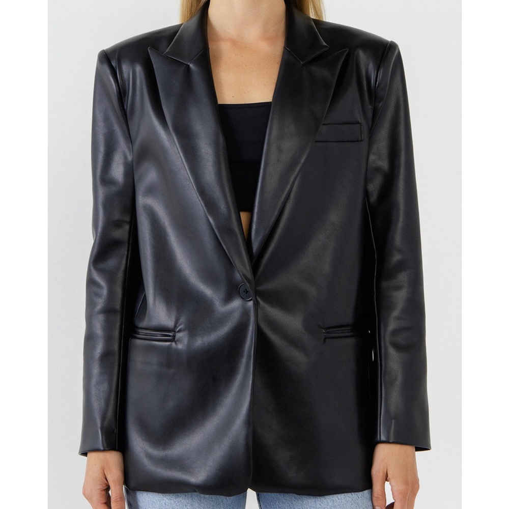 Endless Rose Pu Oversized Blazer - Black Faux Leather